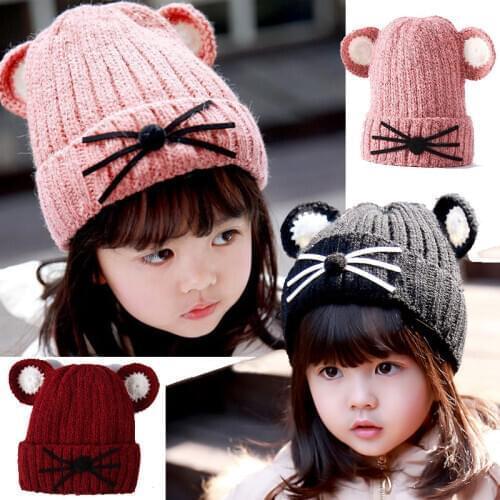 6 Colors Cute Korean Cute Cartoon Cow Baby Girls Toddler Kids Autumn Winter Knitted Crochet Cat Beanie Cap Hat Hair Headwear