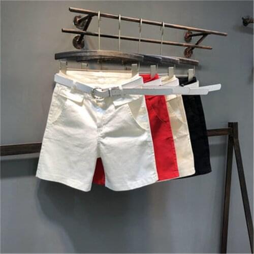 2020 New Summer Denim Shorts For Women High Waist Jean Shorts With Belt White Denim Short Zipper Female Casual Jeans Pants P899