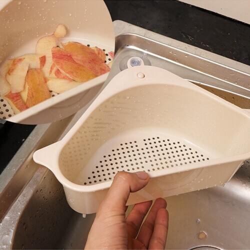 Kitchen Triangular Sink Strainer Drain Vegetable Fruit Drainer Basket Suction Cup Sponge Rack Storage Tool Sink Filter Shelf