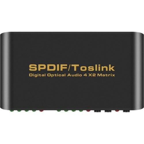 SPDIF TOSLINK Digital Optical Audio True Matrix 4x2 Switcher Switch Splitter 4 In 2 Out Video Converter Remote Control