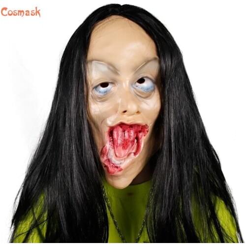Cosmask Halloween Banshee Scary Latex Mask Masquerade Halloween Mask Long Hair Ghost Scary Mask