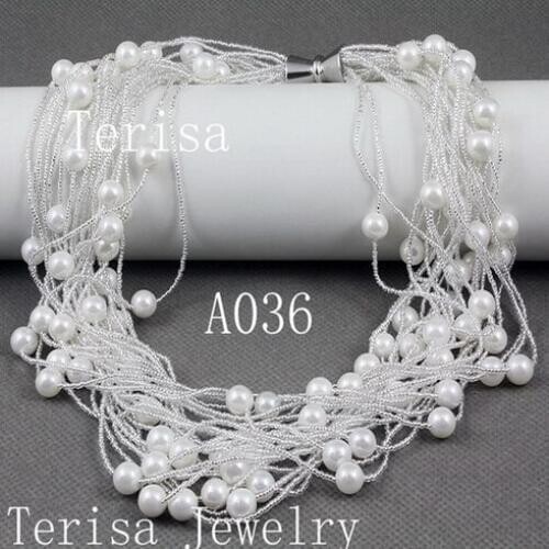 Unique Pearls jewellery Store 8mm Round Sea Shell Pearl Necklace 24 rows Magnet Clasp Perfect Birthday Women Gift A36