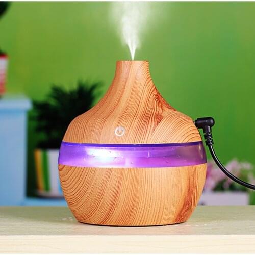 USB 300ML Air Humidifier Electric Aroma Diffuser Mist Wood Grain Oil Aromatherapy Purifier Have 7 LED Light for Car Home Office