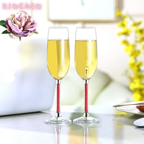 XINCHEN Crystal Diamond Wine Glass Goblet Champagne Glass 2pcs A Pair of Gift Boxes for Wedding Gift