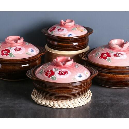 Japanese sakura cherry casserole household ceramic stew soup rice pot gas stove old-fashioned clay pan earthenware cooking pot