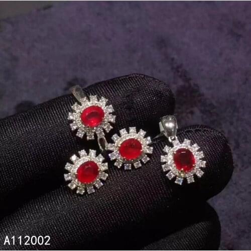 KJJEAXCMY fine jewelry natural ruby 925 sterling silver women gemstone pendant necklace earrings ring set support test lovely