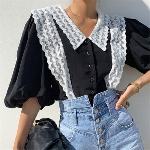 Alien Kitty Princess Lace Patchwork Vintage Femme 2021 All Match Streetwear Sweet OL Outwear New Elegant Office Lady Shirts