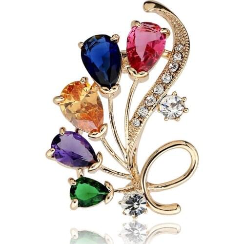 Trendy Fine Color Crystal Tulip Brooches For Women Fashion Elegant Sweater Suit Shawl Pins Clothing Accessories