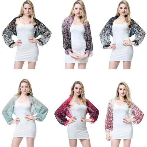 Summer Women Casual Chiffon Beach Driving Car Wear Sun UV Protection Tops Crop Printed Thin Long Sleeve Shawl Wrap Oversleeve