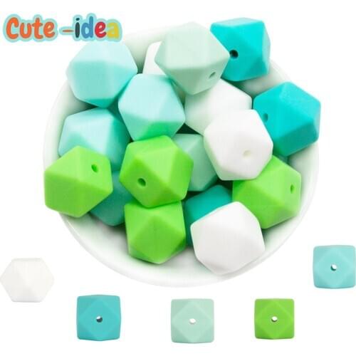 Cute-idea 14/17mm 10pcs Hexagon Food Grade Silicone Beads Baby Teether DIY Baby Teething Toy Nursing Necklace Pacifier Pendant