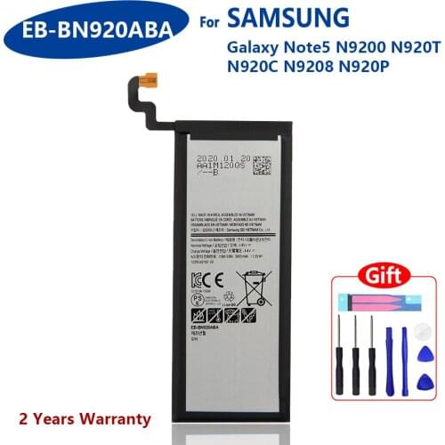 100% Genuine EB-BN920ABE Battery For Samsung GALAXY Note 5 N9200 N920t N920c Note5 SM-N9208 EB-BN920ABA 3000mAh With Gift Tools