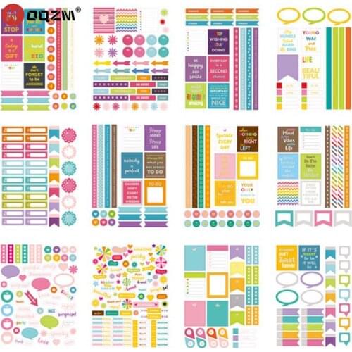 12pcs Planner Stickers Pack Scrapbooking Bullet Journal Supplies Diary Stickers for Notebooks Diary Decorating