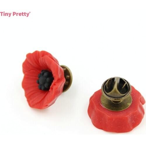 2 Pcs Resin Red Poppy Flower Brooch Pin 2.3cm Suit Boutonniere Vintage Retro Butterfly Clutch pin UK Remembrance Gift Accessory