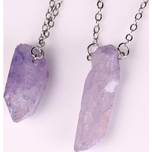 24pcs/lot raw colorful Titanium Rainbow natural blue quartz green crystal gem stone pendants necklace for jewelry making Free