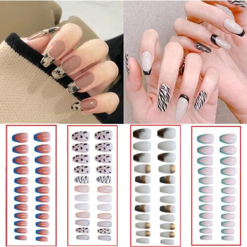 24PCS Fake Nails French Style Full Cover False Nails with Design Press on Nails Extension Acrylic Nail Tips for Manicure