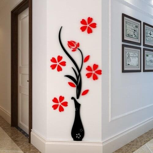 3 Style Flower Vase Wall Stickers For Porch Background 3D DIY Wallpaper Murals Decals Wedding Room Art Decorations Posters Decal