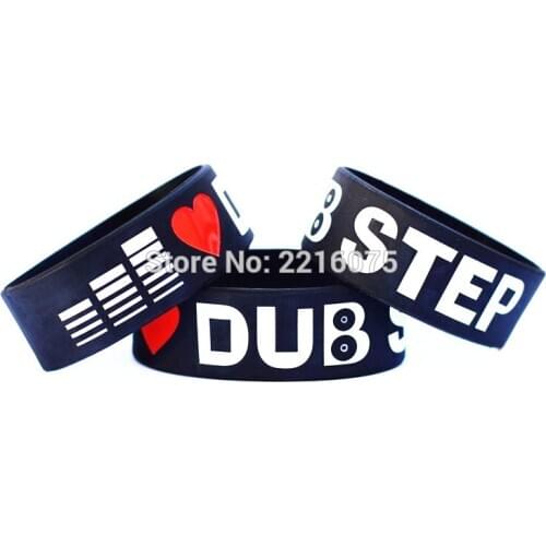 300pcs One Inch I Love Dub Step wristband silicone bracelets free shipping by DHL express