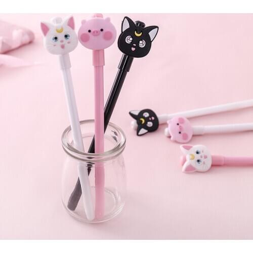 4 Pcs Cute Kawaii Cat Pink Leopard 0.5mm Gel Pen Student Plastic Writing Pens Escolar Papelaria Learning Stationery Give Friend