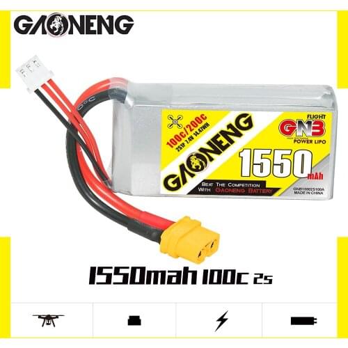 Gaoneng GNB 1550mAh 7.4V 100C 2S Lipo Battery With XT60 Plug For RC Helicopter Quadcopter FPV Racing Drone Airplane Car