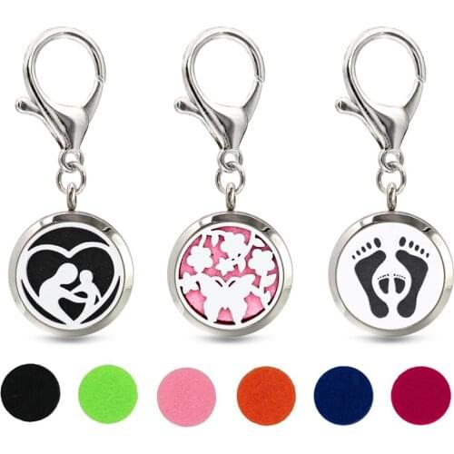 Mom and Son Key Chain Essential Oil Perfume Diffuser 30mm Magnetic Locket with Lobster Clasp Key Ring 10pcs Pads Free