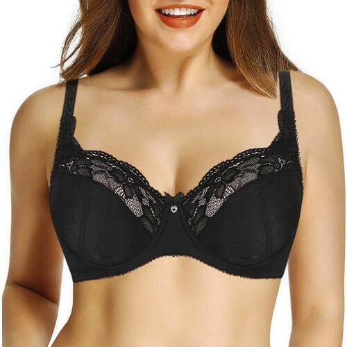 2021 New Lace Perspective Bra Women Sexy Lingerie Embroidery Floral Bralette Plus Size A B C D E F G 75 80 85 90 95 100 105