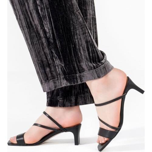 Callizio Womens Genuine Leather Slippers Square Toe Modern Outside Slippers Thin Band Sexy Ladies Stylish Handmade Shoes 2021