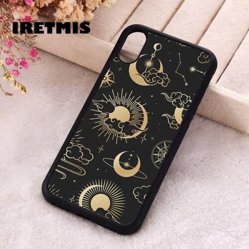 Iretmis 5 5S SE Phone Cover Case for iPhone 6 6S 7 8 Plus X Xs XR 11 12 Mini Pro Max Rubber Silicone Sun Moon Stars Celestial