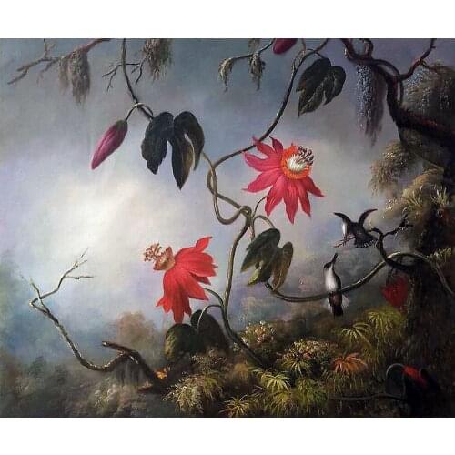 Passion Flowers with Hummingbirds, 1893 by Martin Johnson Heade Decorative Painting Flower Oil Painting for Kitchen High Quality