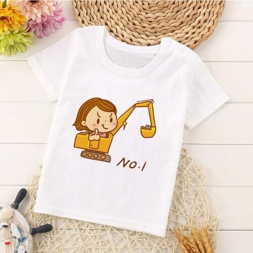 24M-9T New Summer Children Clothes Casual Girl T Shirts Excavator Cartoon Novelty Girls Kawaii Boy T Shirt O-neck Sports Shirt