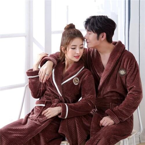 Plus Size Kimono Robe Solid Winter Lovers Sleepwear Homewear Flannel Keep Warm Gown Nightwear Comfortable Casual Soft Bath robe