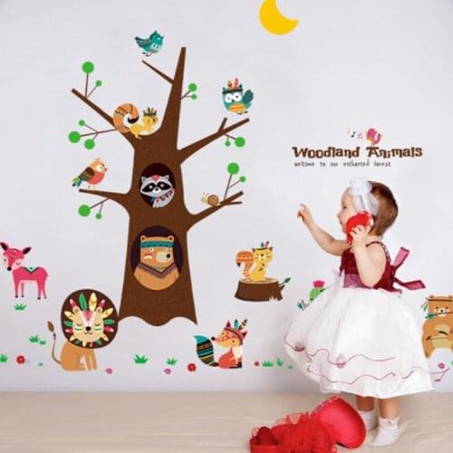 Indian Animals Tree Self-adhesive Wall Stickers for Kids room Nursery Baby room Home Decor Wall Decals Art Mural