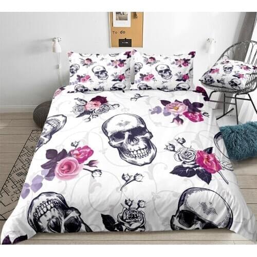 Skull Bedding Set Floral Skull Duvet Cover Set Black White Background Beds Set Retro Skull Christmas Skull Home Textiles Bedset