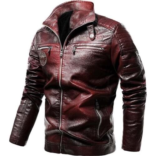 Mcikkny Fashion Mens Winter Pu Leather Jackets Stand Collar Fleece Lined Outwear Coats For Male Size L -4XL Windbreak