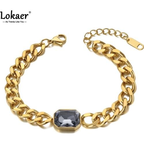Lokaer Fashion Stainless Steel Gray CZ Crystal Charm Bracelets For Women Girl Bohemia Party Chain & Link Bracelet Jewelry B21069