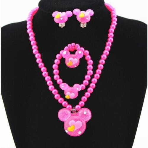 Baby Girl Lovely Cartoon Cute mouse Necklace/Bracelet/Ring/Earrings Children Kids Imitation Pearls Jewelry Set Xmas Gift