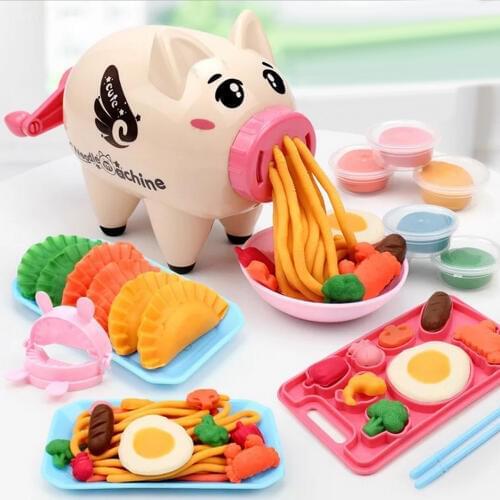 DIY Play Dough Plasticine Set Cute Pig Shape Noodle Machine Kitchen Toy Playdough Clay Playset for Children Clay Plasticine Gift