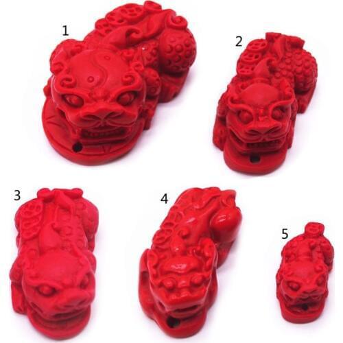 Natural Cinnabar Handmade Pixiu Charm Beads Lucky Amulet Pendant Jewelry Making