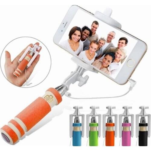 NEW Foldable Super Mini Wired Selfie Stick Handheld Extendable Monopod -Built in Bluetooth Shutter Non-slip Handle Compatible wi
