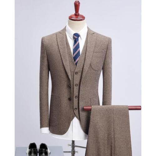 2019 New Jacket Men Single Breasted Woolen Suits Mens Slim Fit Business Wedding Suit Men Classic Suits Full Size M-4XL
