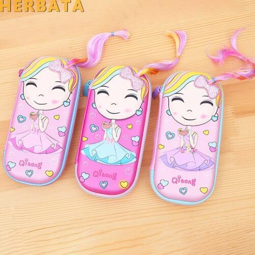 New pencil case cartoon girl EVA school pencil box student stationery supplies storage multifunction pencil pouch estuche zipper