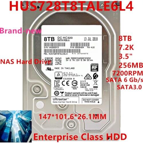 New Original HDD For WD 8TB 7.2K 3.5" SATA 256MB 7200RPM For Internal Hard Disk For NAS Enterprise HDD For HUS728T8TALE6L4