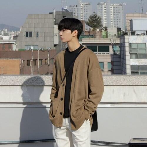 Autumn Cardigan Mens Sweaters Mens Loose Knitwear Korean Style Trendy Personality Jacket Thin Outer Wear