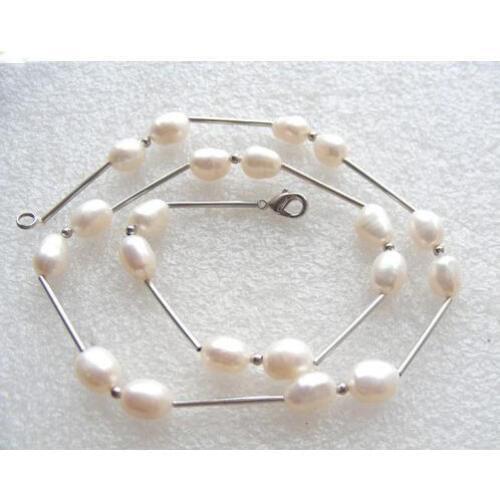 Terisa Pearljewellery Amazing 18 inches White Color Natural Freshwater Pearl Necklace Silvers Tube Jewellery New Free Shipping