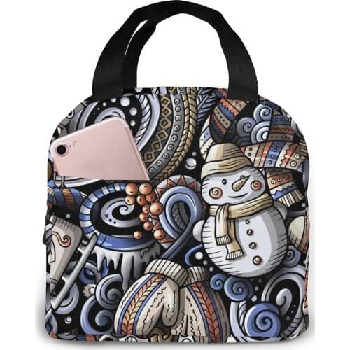 Portable Lunch Bag Winter Stripe Thermal Insulated Lunch Box Tote Cooler Bag Bento Pouch Lunch Container Food Storage Bag