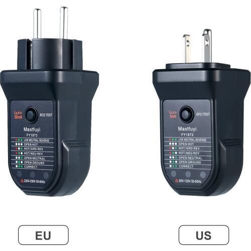 RCD Electric Socket Tester Automatic Neutral Live Earth Wire Electric Circuit Polarity Detector W/ 7 LED Light Leakage Test