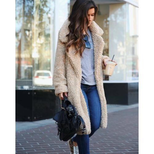 Luxury Autumn Winter Jacket Women Faux Fur Coat Ladies Teddy Bear Long Coat Fleece Jacket Lapel Overcoat Thick Warm Plus Size