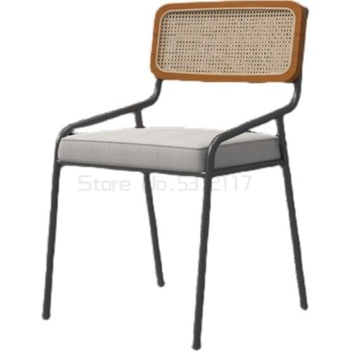 Nordic dining chair back dining table chair retro iron chair book table chair study chair breathable rattan chair