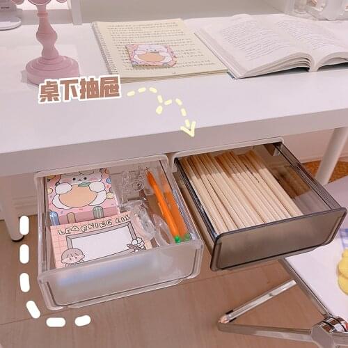 Self-Adhesive Under Desk Drawer Hidden Storage Box Makeup Organizer Self Stick School Stationery Case Pencil Tray Pen Holder