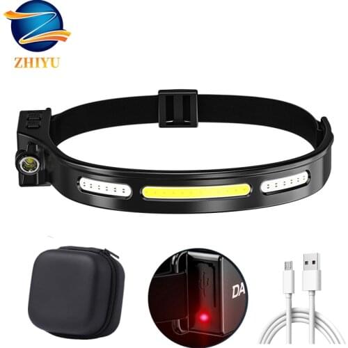 USB rechargeable COB LED Headlamp sensor built-in battery headlamp camping wild rescue fishing outdoor waterproof headlight
