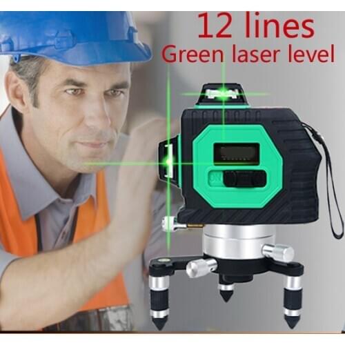 3D Green Laser Level 12 lines with Tilt Slash Function and 360 Rotary Self Leveling Outdoor EU Laser Beam Cross Line Level